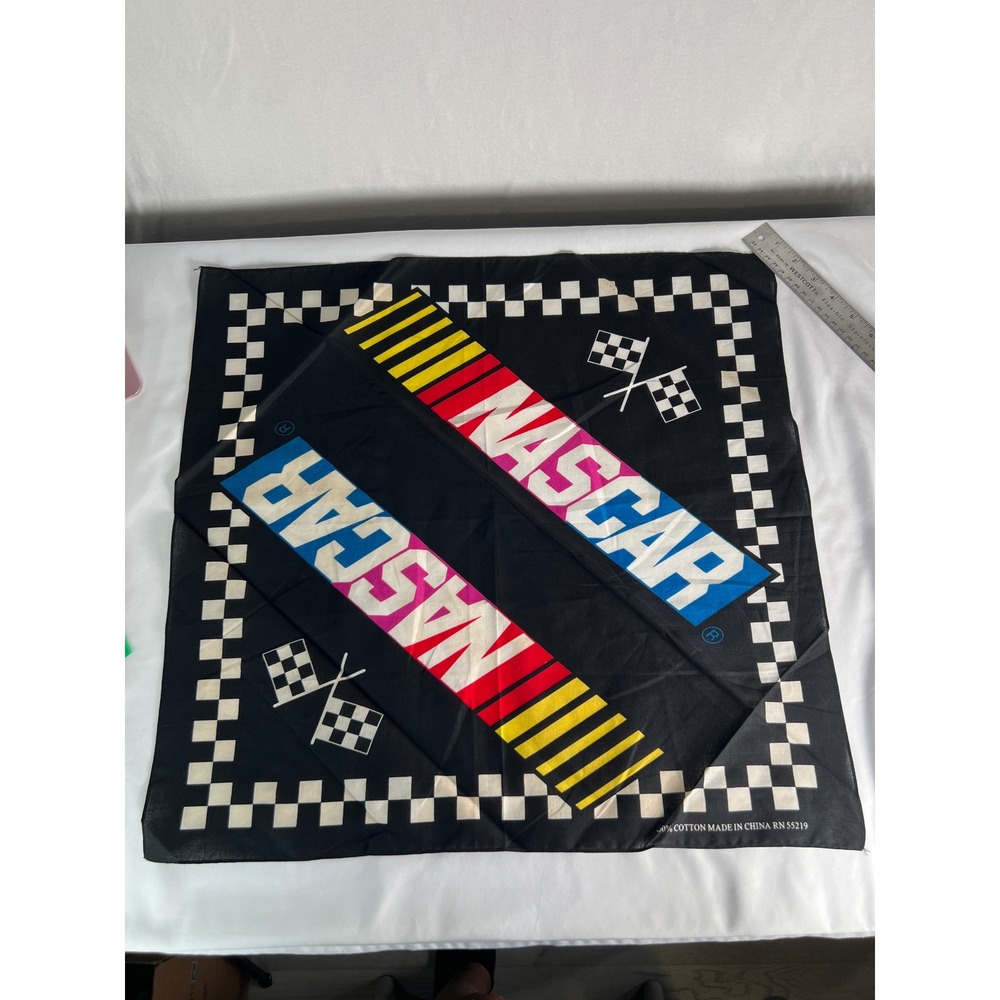 Vintage NASCAR Racing Logo Bandana Unisex OS Black Good Checkered Flag Print